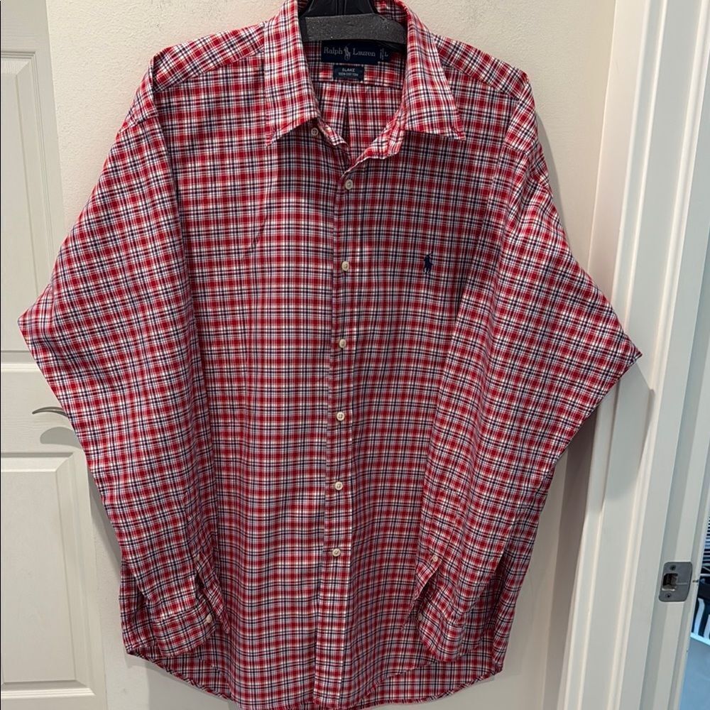 Ralph Lauren Red and White Plaid Casual Button Down Shirt size Large